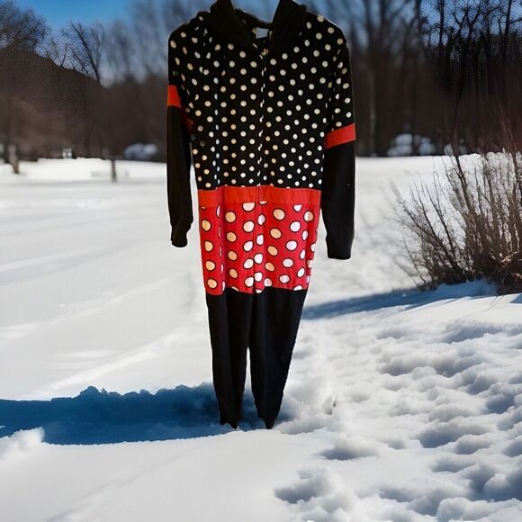 One Piece DISNEY MINNIE MOUSE Pajamas PJs Sleepwear w/Hood Size Medium (10-12) - Picture 1 of 4